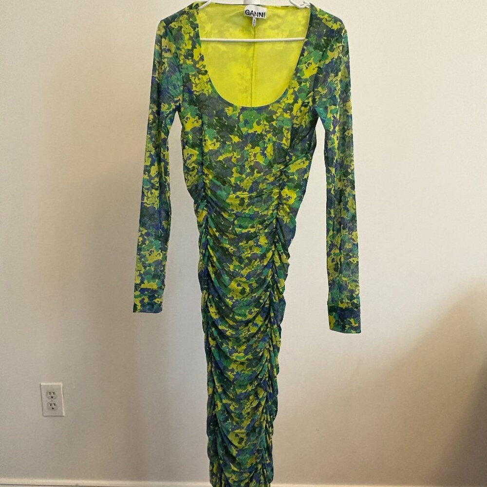 Ganni Green Long Sleeve Dress
